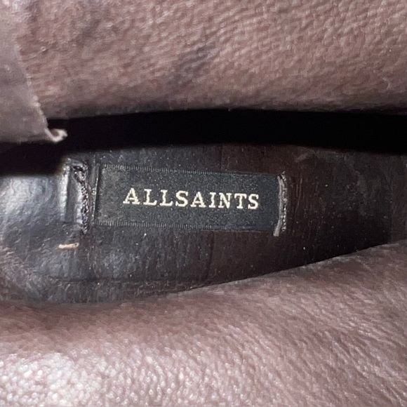 ALLSAINTS Suede Leather Boots Stacked Heel Booties Chocolate Brown Size 39 - Picture 12 of 12